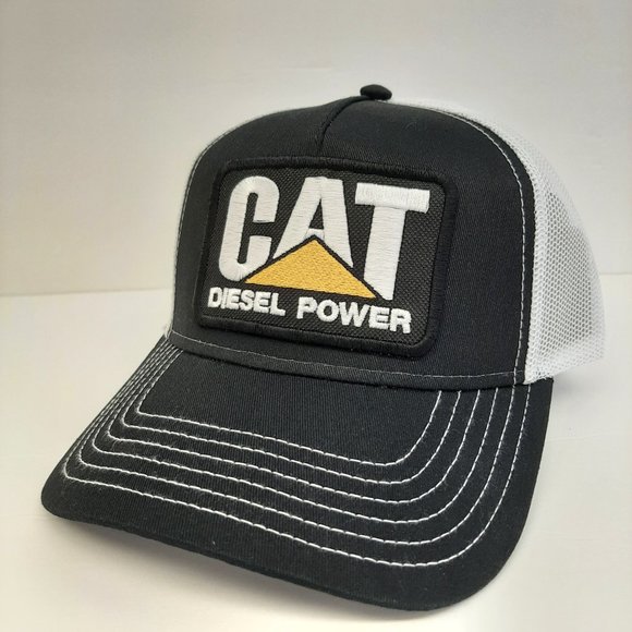 Cat Diesel Hat Embroidered Patch Black Mesh Snapback Low Profile Cap - Picture 1 of 4